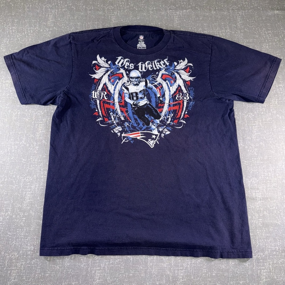 New England Patriots Shirt Mens XL Blue NFL Football Team Apparel Wes Welker Tee